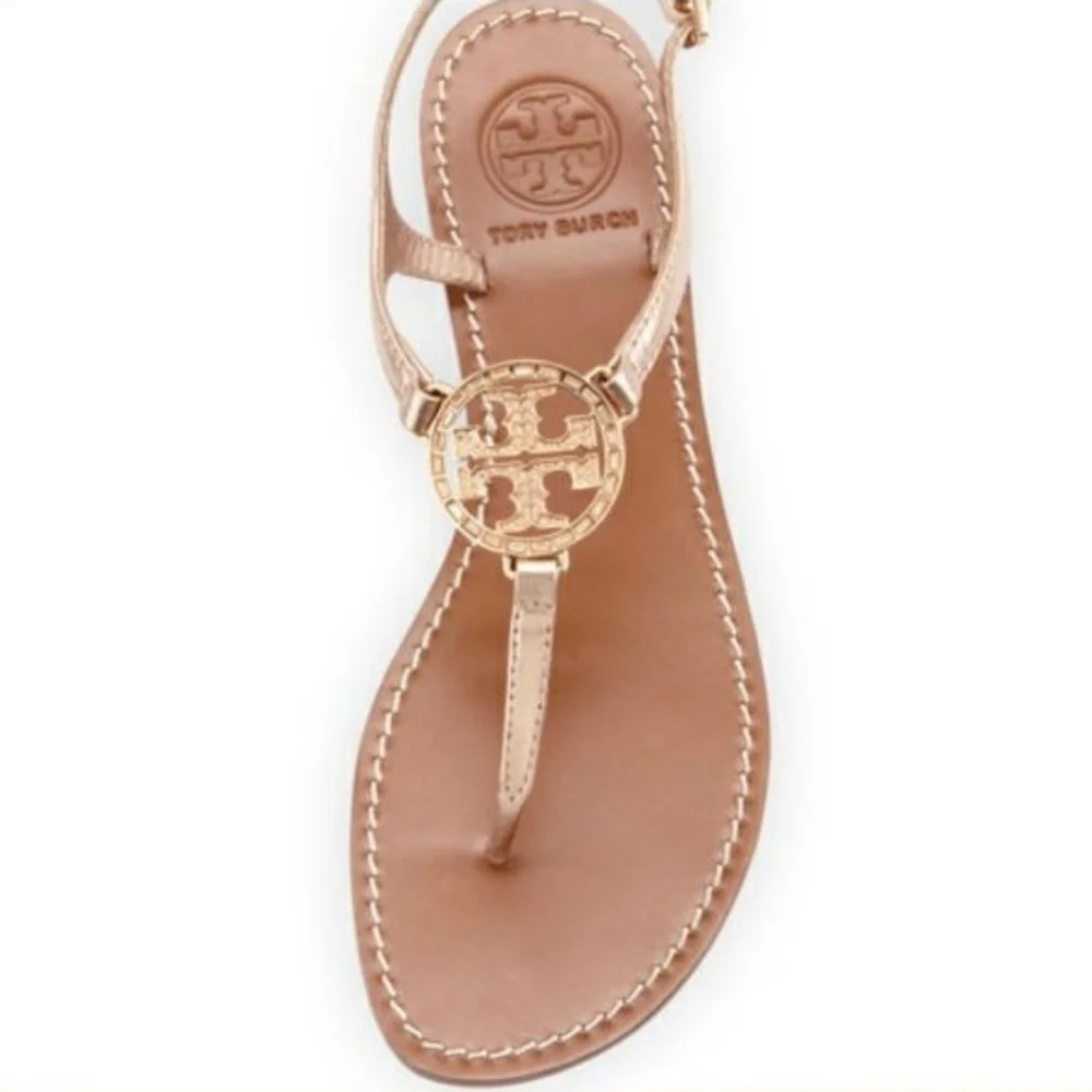 Tory Burch Black Leather Sandals with Signature Medallion